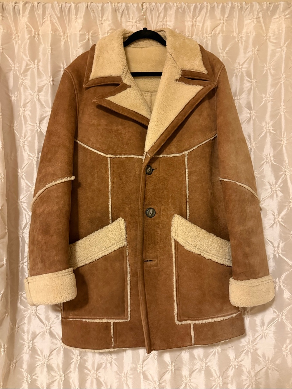 Vintage 70s Silton Sherpa Faux Shearling Suede Leather Jacket Coat 42 Rancher